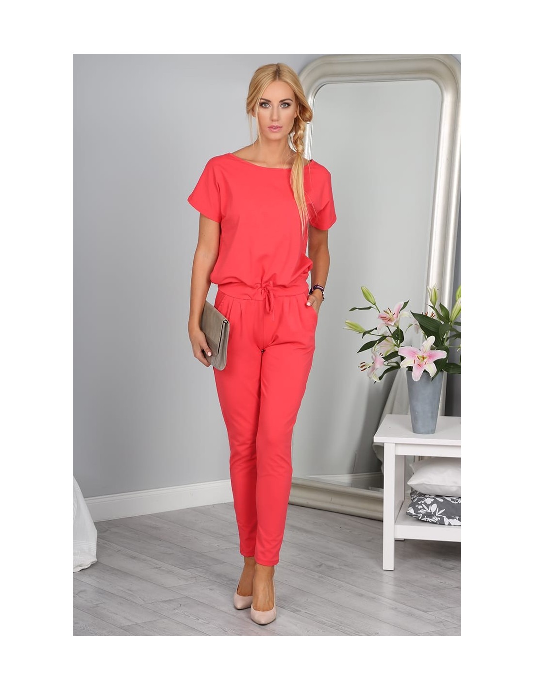 Coral jumpsuit with bow 2950 - Online store - Boutique